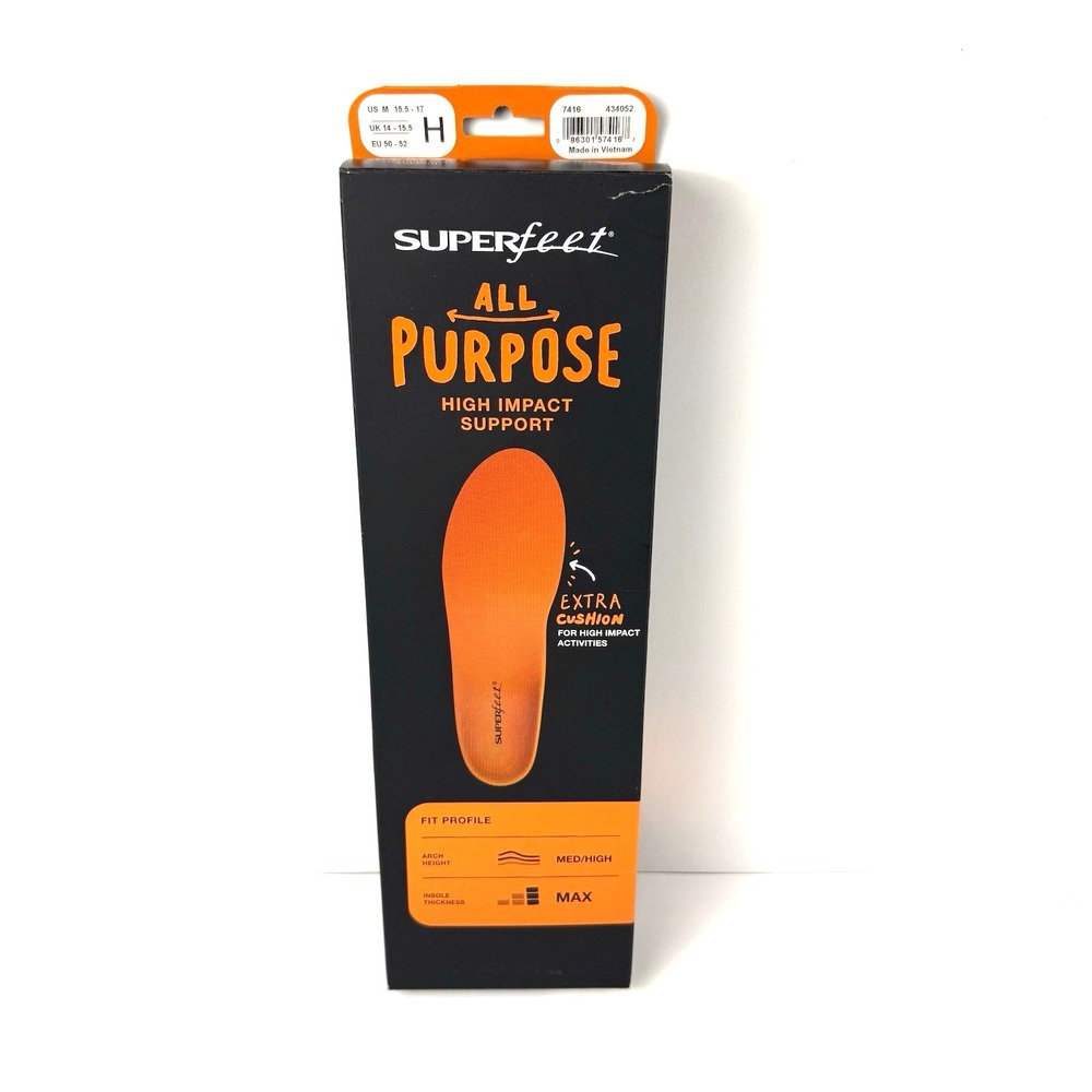 Superfeet All-Purpose High Impact Support Insoles Orange Size H (Men's 15.5-17)